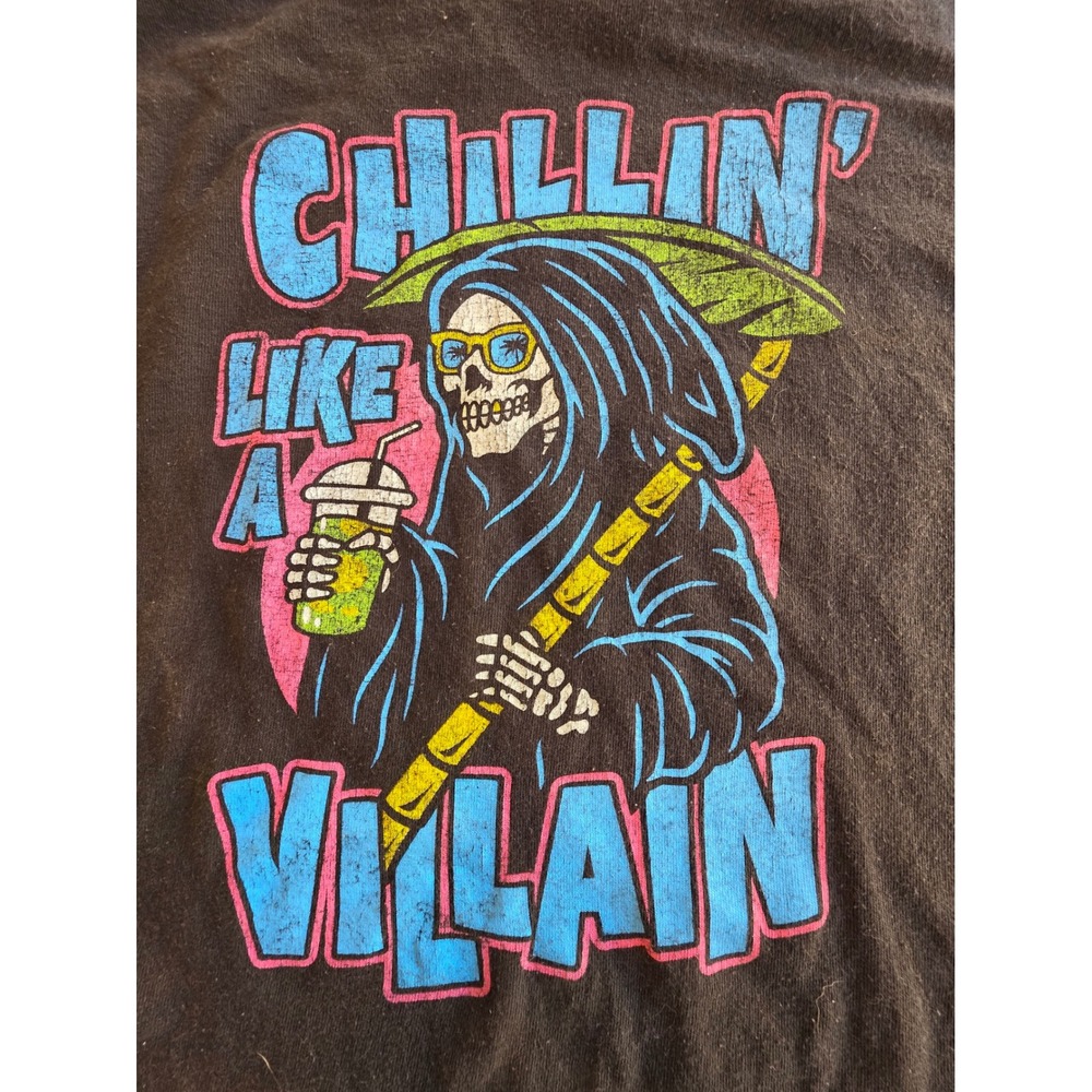 DOM Graphic Tee Mens XL Black Good Chillin Like A Villain Grim Reaper Shirt